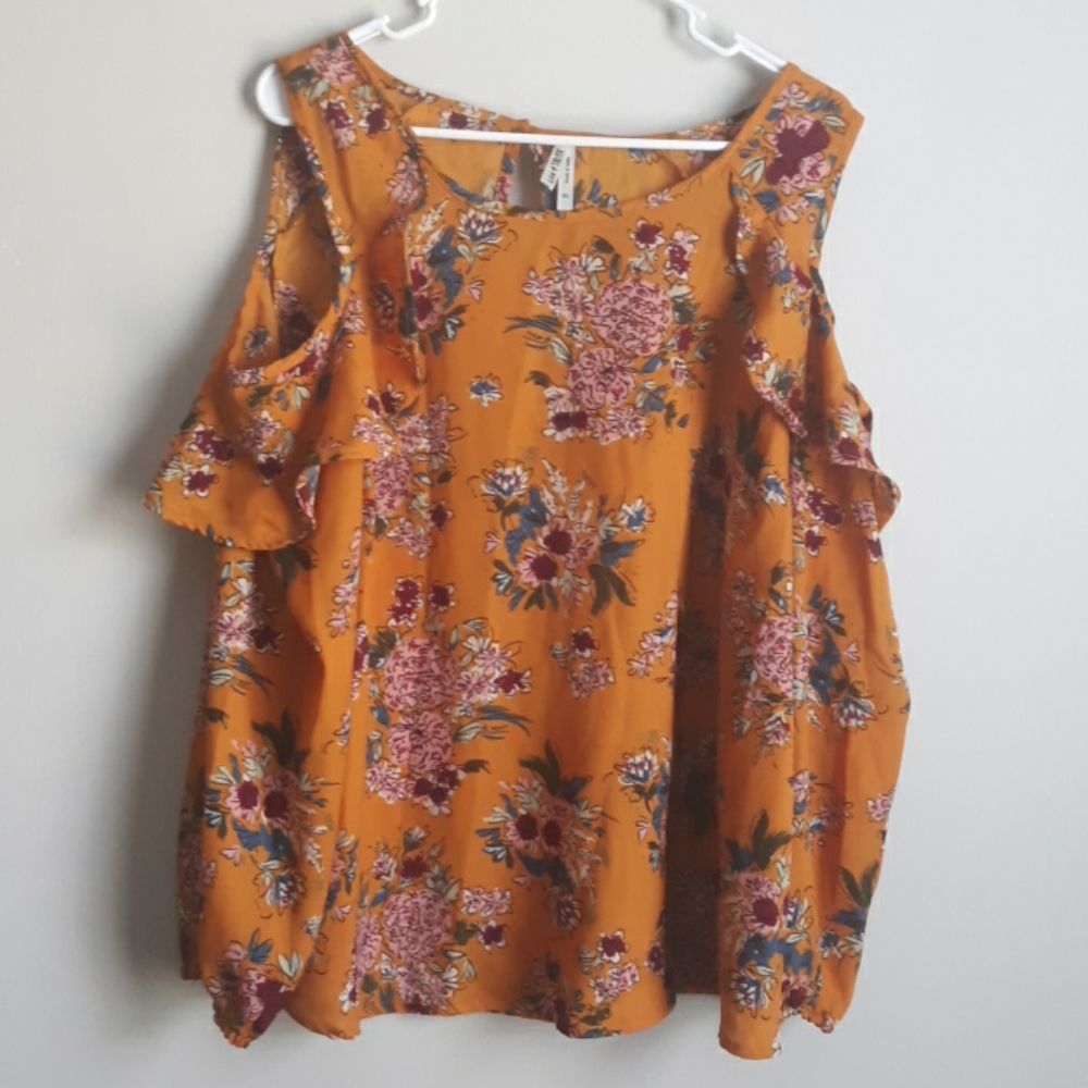 Gold Floral Cold Shoulder Blouse